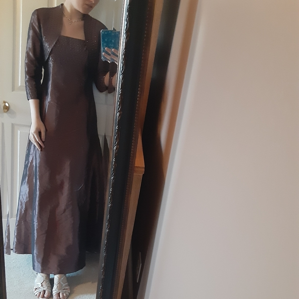 Brown Prom Dress With Beads And Jacket